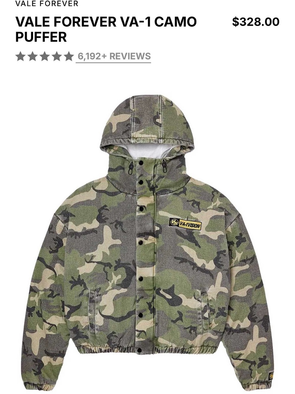 Vale Forever VA-1 Camo Puffer Jacket w/ thermal interior